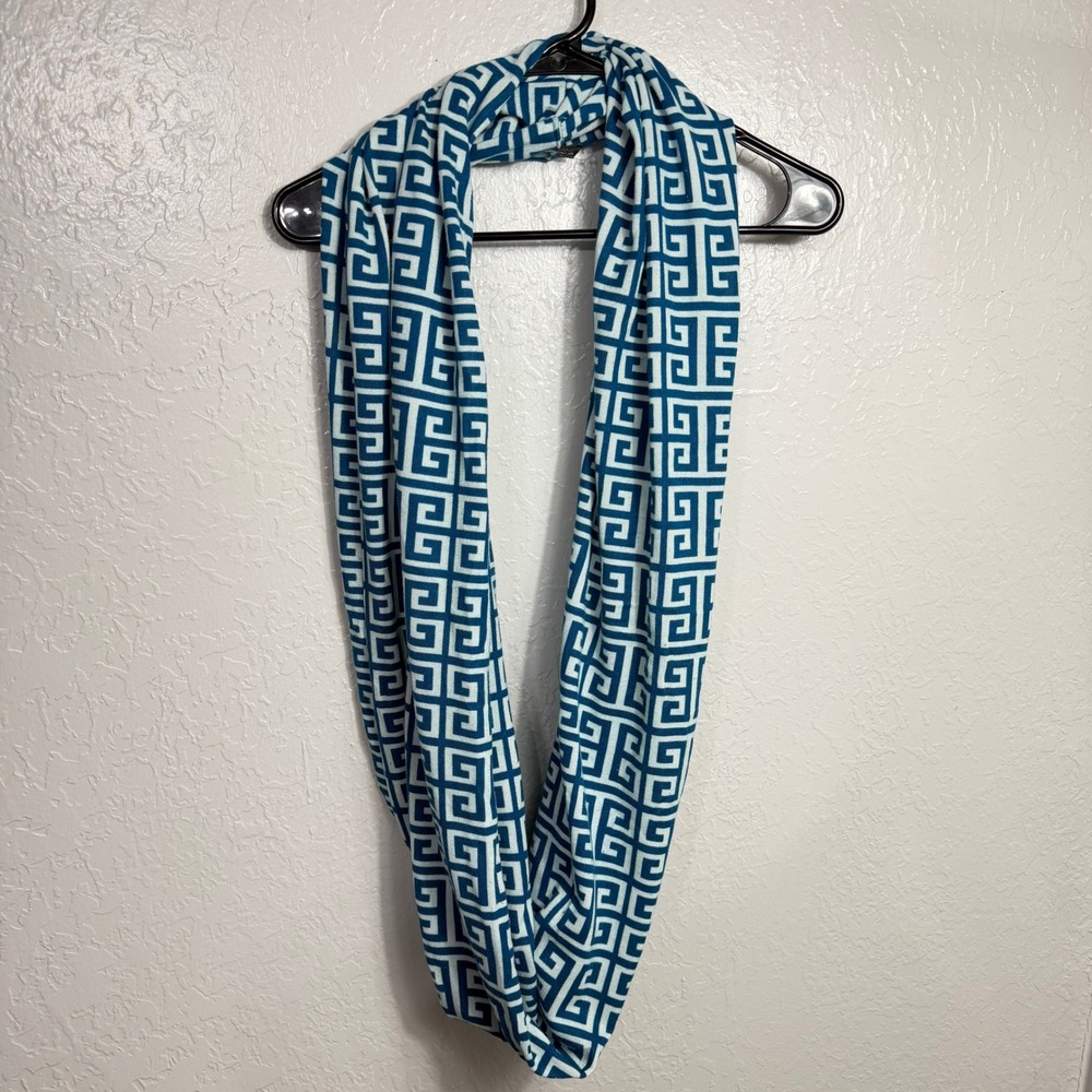 The Royal Standard Teal White Greek Key Geometric Knit Infinity Loop Scarf